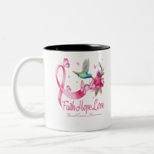Faith Hope Love Hummingbird Ribbon Breast Cancer Tweekleurige Koffiemok