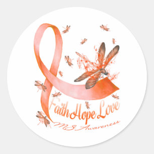 Faith Hope Love MS Awareness Dragonfly Ronde Sticker