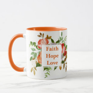 Faith Hope Love oranje waterverf bloemen Monogram Mok