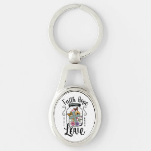 Faith, Hope, Love Oval Metal Sleutelhanger