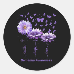 Faith Hope Love Paarse Bloemenlint Dementie Awar Ronde Sticker