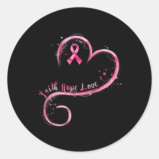 Faith Hope Love Pink Ribbon Breast Cancer Awarenes Ronde Sticker (Voorkant)