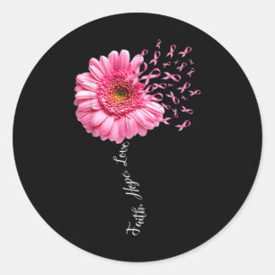 Faith Hope Love Pink Ribbon Daisy Flower Breast C Ronde Sticker