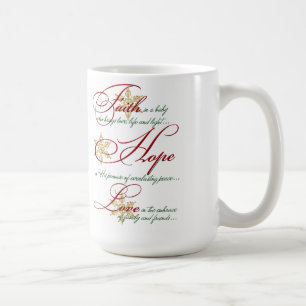Faith, Hope, Love Red Gold Kerstmis Mok