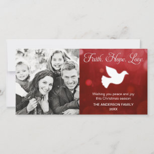 Faith Hope Love Religious Christmas Dove Red Feestdagenkaart