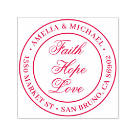 Faith Hope Love | Ronde bruiloft retour adres Zelfinktende Stempel