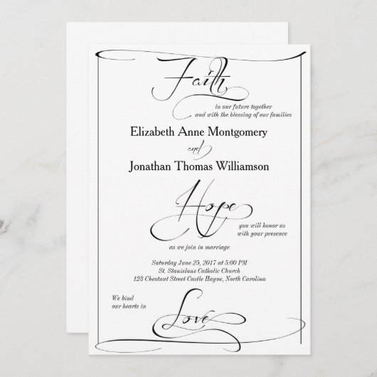 Faith Hope Love Script Faire-part de mariage (Devant / Derrière)