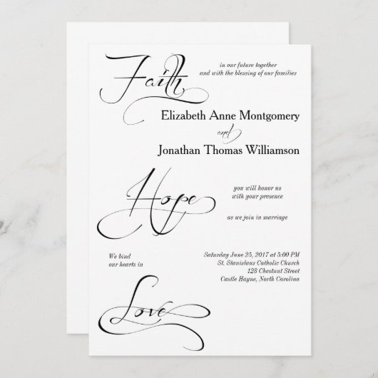 Faith Hope Love Script Faire-part de mariage (Devant / Derrière)