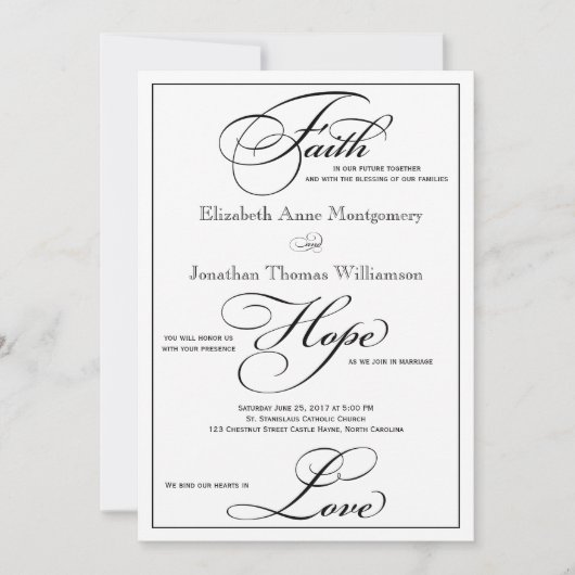 Faith Hope Love Script Weddenschap Uitnodiging (Voorkant)