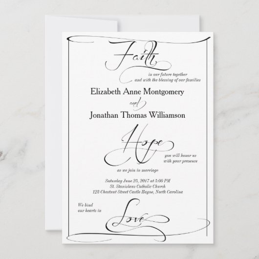 Faith Hope Love Script Weddenschap Uitnodiging (Voorkant)