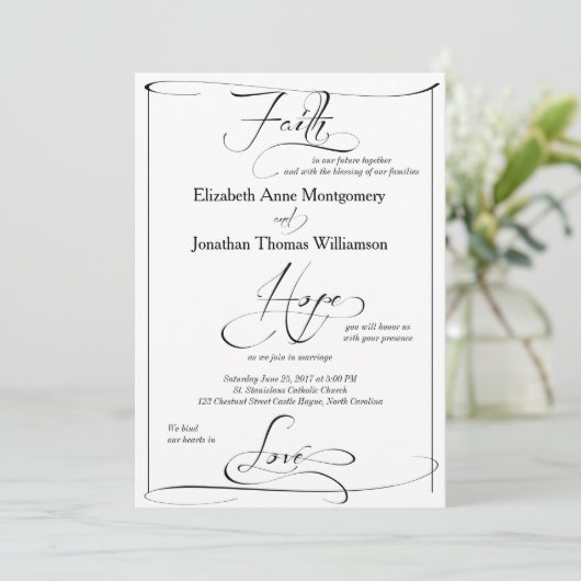 Faith Hope Love Script Weddenschap Uitnodiging (Staand voorkant)