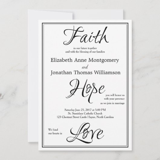 Faith Hope Love Script Weddenschap Uitnodiging (Voorkant)