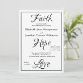 Faith Hope Love Script Weddenschap Uitnodiging (Staand voorkant)
