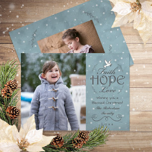 Faith Hope Love Snowflakes Peace Dove-foto Feestdagenkaart
