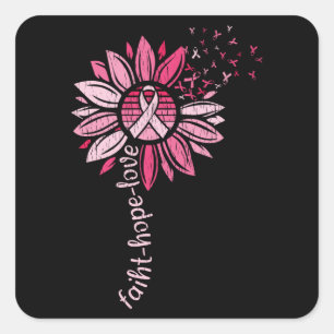 Faith Hope Love Sunflower Breast Cancer Awareness Vierkante Sticker