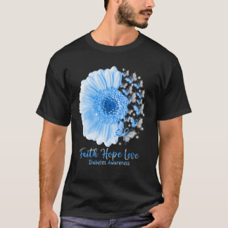 Faith Hope Love Sunflower Butterfly Diabetes Aware T-shirt