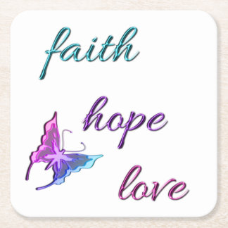 Faith Hope Love Vierkante Kartonnen Onderzetter