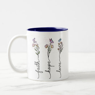 Faith hope love Wildflower Quote Tweekleurige Koffiemok