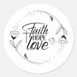 Faith, Hope Love with Cross, Hearts, Floral Ronde Sticker