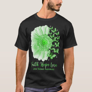 Faith Hope Love Zonnebloem Vlinder Ziekte van Lyme T-shirt