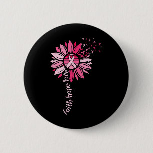 Faith Hope Sunflower Pink Breast Cancer Awareness Ronde Button 5,7 Cm