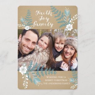 Faith Joy & Family Blue Floral Holiday Kaart