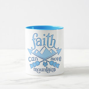 Faith kan Mountains Blue Typografie bewegen Mok