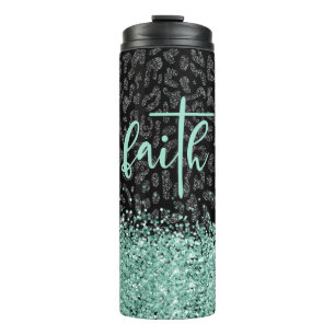 Faith Leopard Tumbler, Black Glitter Leopard Thermosbeker