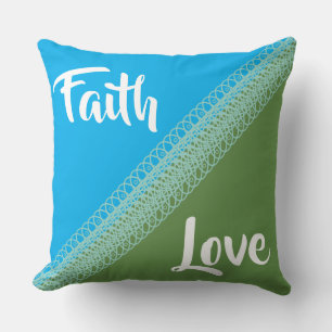 Faith/Love Blue/Green Reversible Pillow Kussen