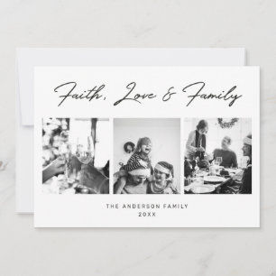 Faith Love Familie. Manuscript Religieuze Kerstmis Feestdagenkaart