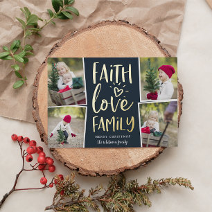 Faith Love Family Fotocollage Folie Feestdagenkaart