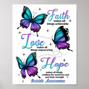 Faith Love Hope Vlinder Zelfmoord Bewustzijn Poster