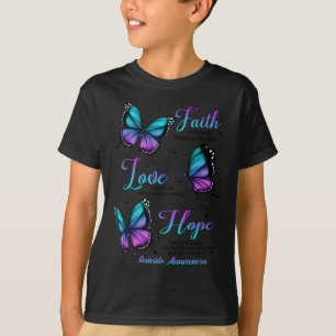 Faith Love Hope Vlinder Zelfmoord Bewustzijn T-shirt