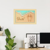 Faith One Set van Voetafdrukken in het Zand Poster (Thuiskantoor)