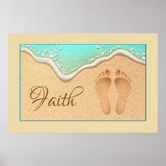 Faith One Set van Voetafdrukken in het Zand Poster (Voorkant)