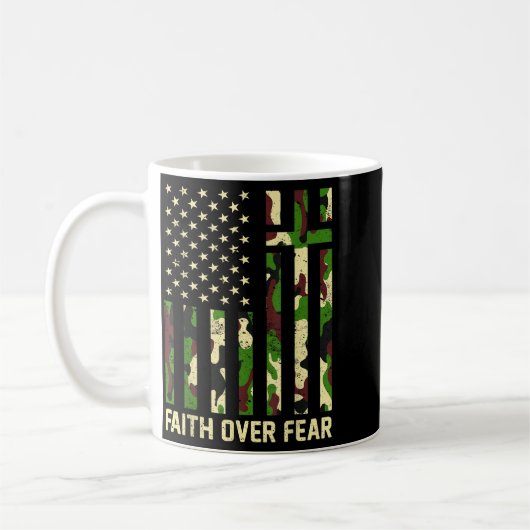 Faith Over Fear Christian Americn Flag Camouflage  Koffiemok (Links)