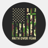 Faith Over Fear Christian Americn Flag Camouflage Ronde Sticker (Voorkant)
