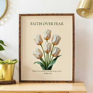 Faith over fear, floral Christian wall art Poster