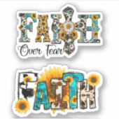 Faith Over Fear Sunflower Custom-Cut Vinyl Sticker (Voorkant)