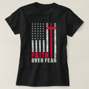 Faith Over Fear Typografie Amerikaanse vlag T-shirt