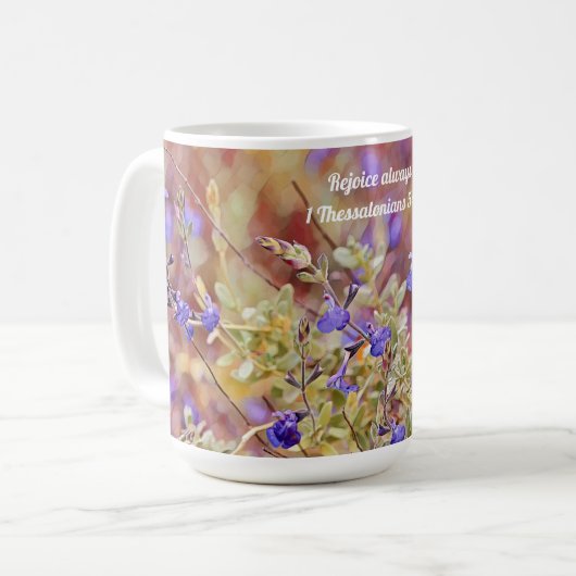 Faith Rejoice altijd Flower Scripting Mok Cup (Voorkant links)