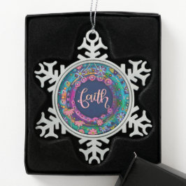 Faith Roze Blauw Bloemen Inspiratie Tin Sneeuwvlok Ornament