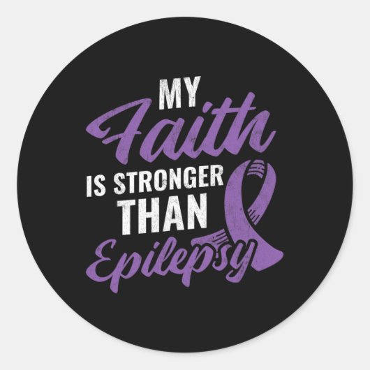 Faith Stronger dan Epilepsy Epilepsy Bewustheid Pa Ronde Sticker (Voorkant)