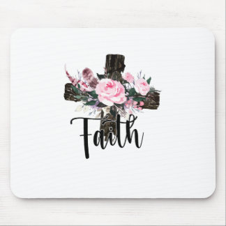 Faith Wood Cross met Flowers, Christelijke Faith Muismat