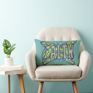 Faith Word Art Blauwe Vlinder Accent Sierkussen Kussen