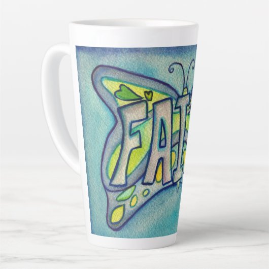 Faith Word Art Blue Butterfly Wing Cup Latte Mug (Angle gauche)