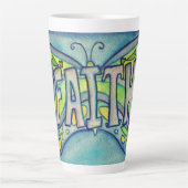 Faith Word Art Blue Butterfly Wing Cup Latte Mug (Devant)