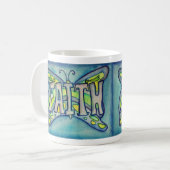Faith Word Art Blue Butterfly Wings Coffee Mug (Devant gauche)