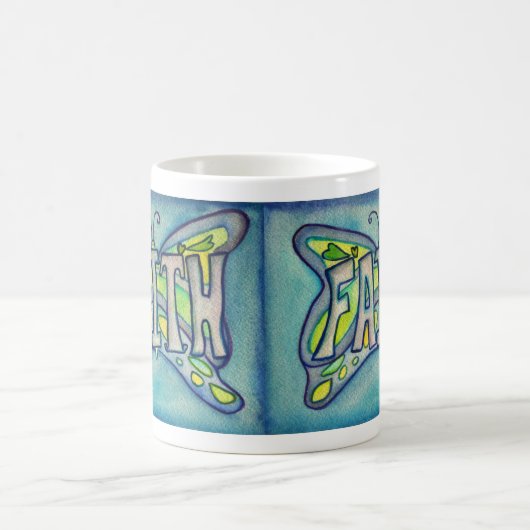 Faith Word Art Blue Butterfly Wings Coffee Mug (Centre)