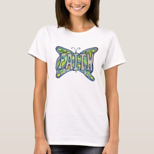 Faith Word Art Blue Butterfly Wings Custom TShirts (Devant)
